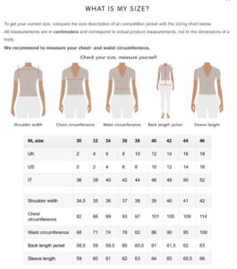 Vililiv by Juuls measurement chart Boutique Equines