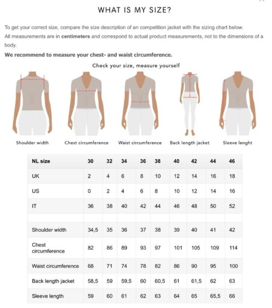 Vililiv by Juuls measurement chart Boutique Equines