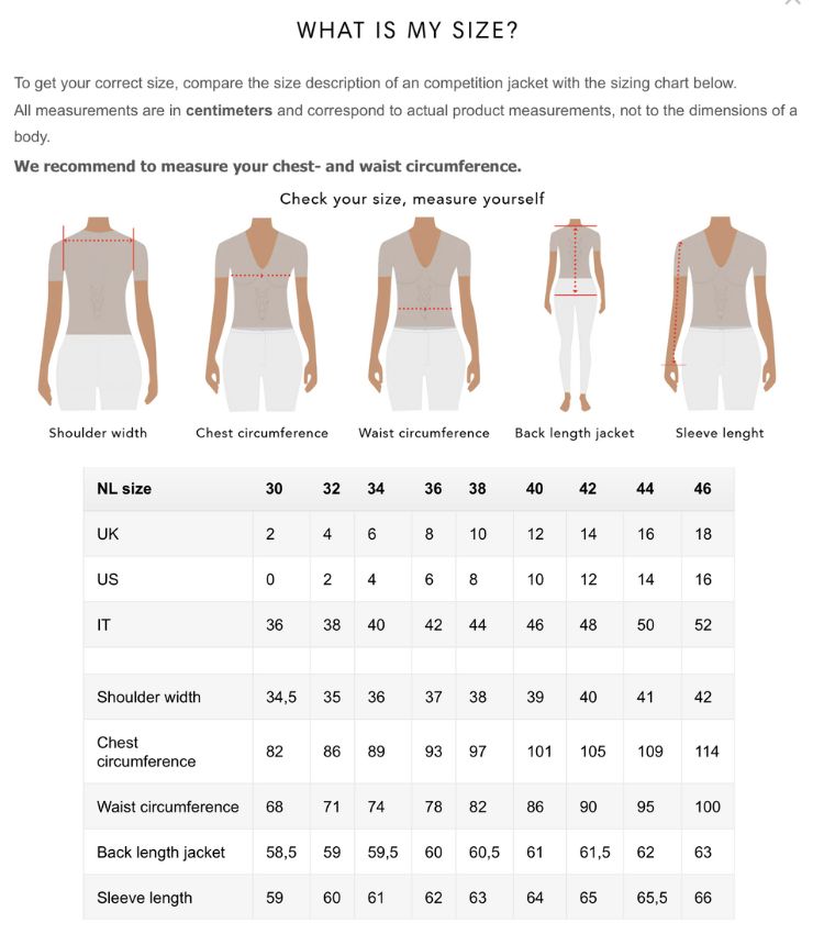 Vililiv by Juuls measurement chart Boutique Equines