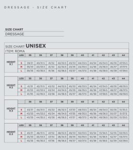 Secchiari Dressage Boots Boutique Equines Size chart