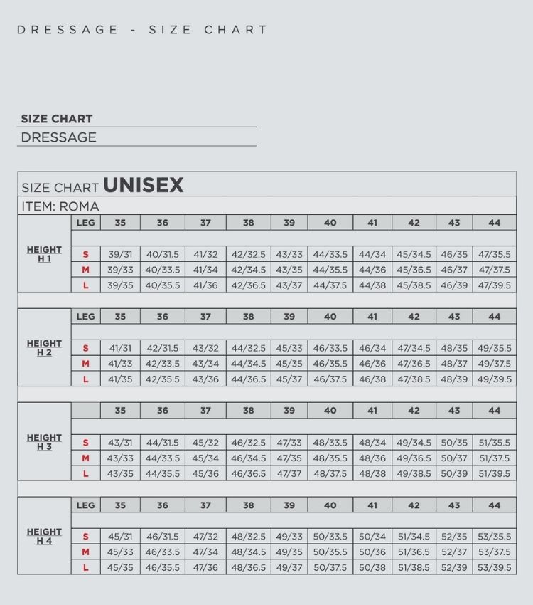 Secchiari Dressage Boots Boutique Equines Size chart