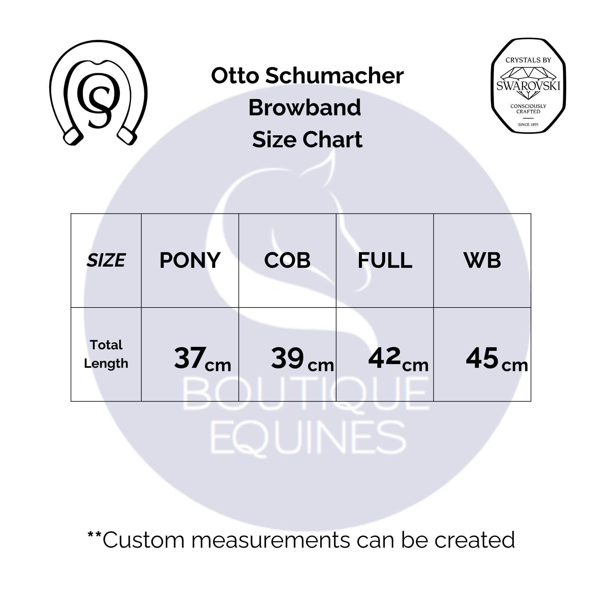 Otto Schumacher Browbands Size chart Boutique Equines