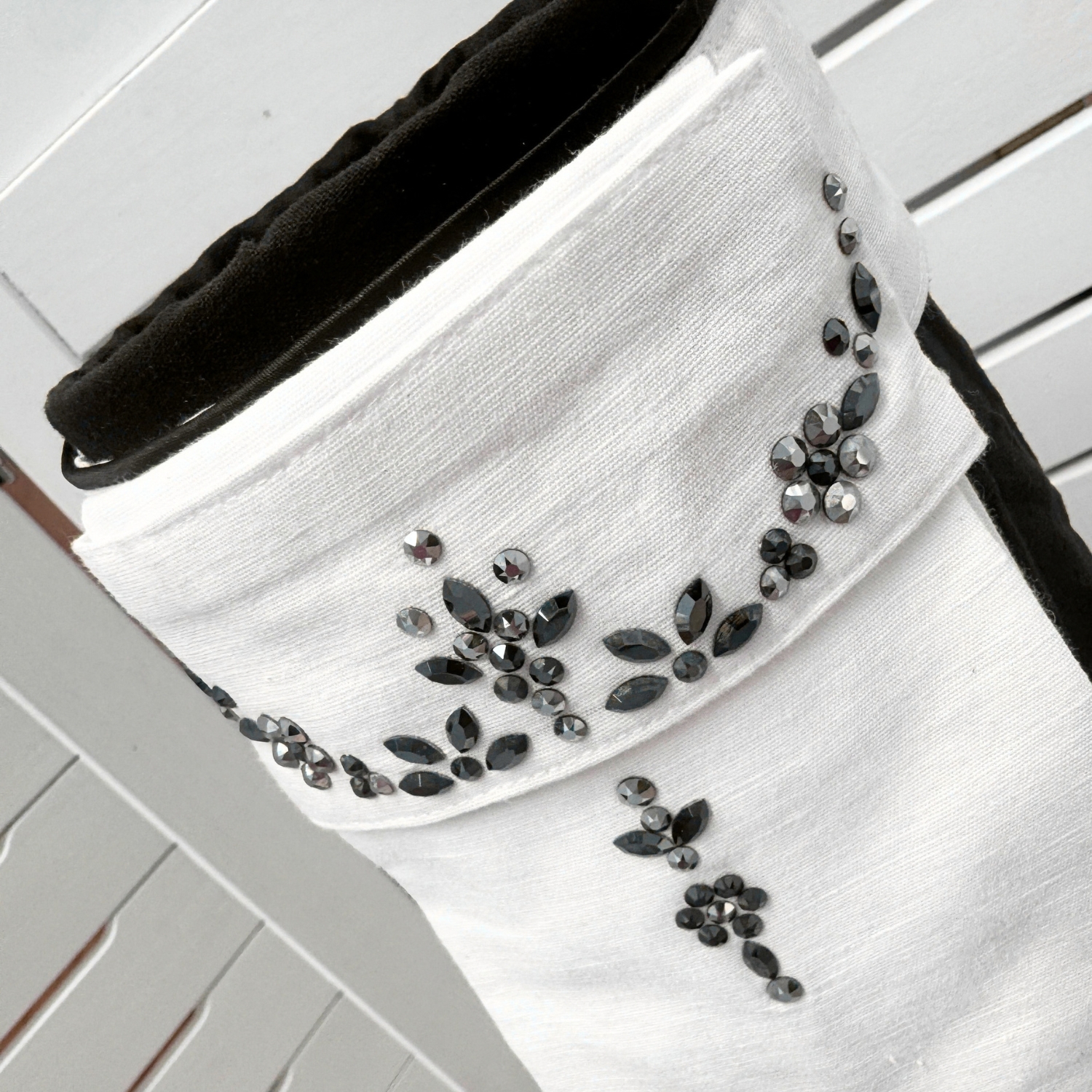 Bespoke Linen Black Pipe Swarovski Stock Tie by Boutique Equines - Image 2