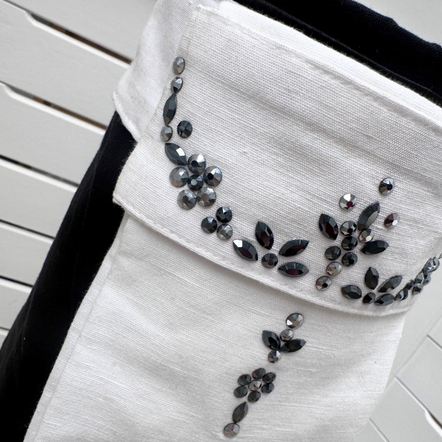 Bespoke Linen Black Pipe Swarovski Stock Tie by Boutique Equines - Image 3